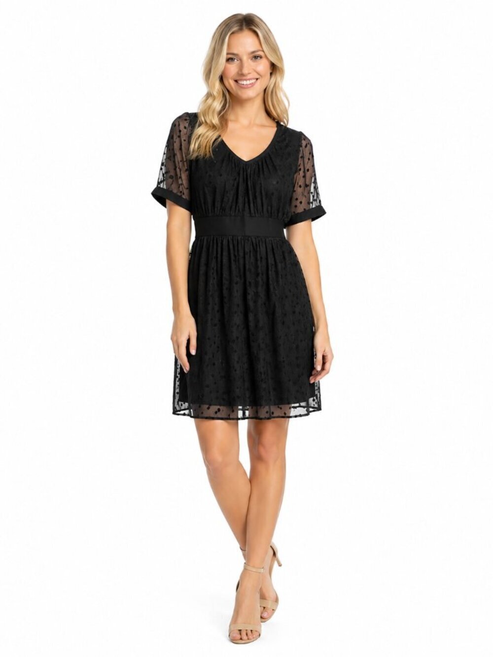 Walter Black Swiss Dot Silk Short Sleeve Dress